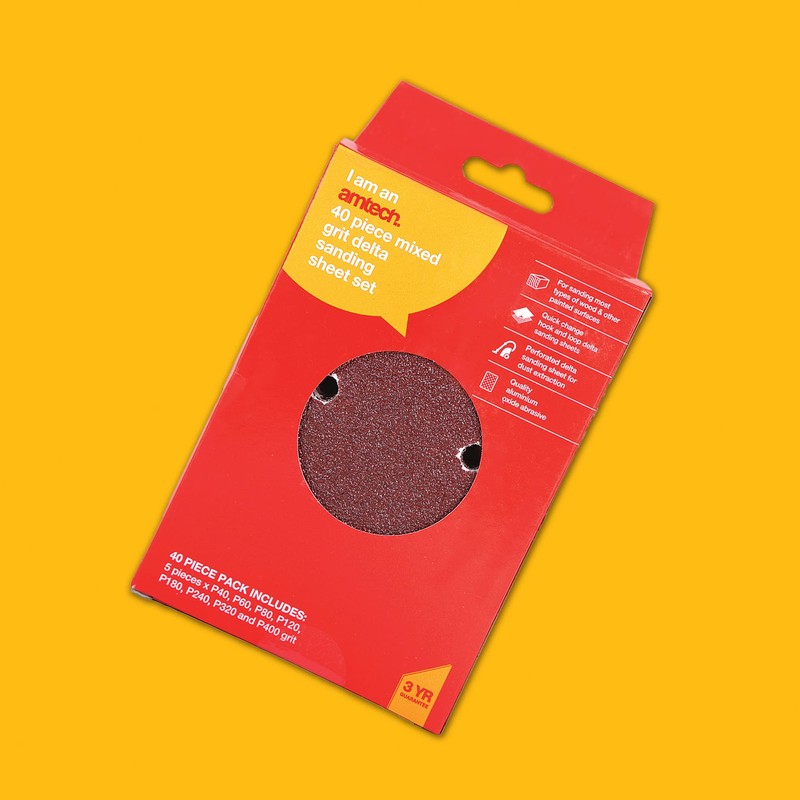 Amtech V4036 40 Piece Mixed grit Delta Sanding Sheet Set
