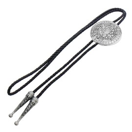 Bowties.jp prt0242 Mayan Calendar Silver Coin Loop Tie Necklace Polar Tie Polo Tie Bolo Tie, Silver
