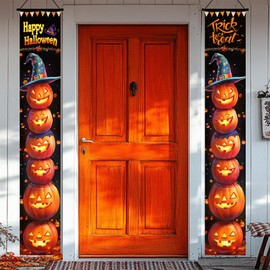 BlissYard Halloween Porch Banner 12x71 Inch Trick or Treat Door Sign Jack O Lantern Pumpkin Outdoor Hanging Decoration Happy Halloween Vertical Yard Flag for Home Party Entryway