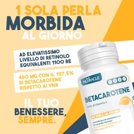 Nutracle Betacarotene perle da 438 mg | Integratore per Abbronzatura Forte | Sostegno per la Vista Alta Concentrazione di Pro Vitamina A (80 perle (1 Confezione))