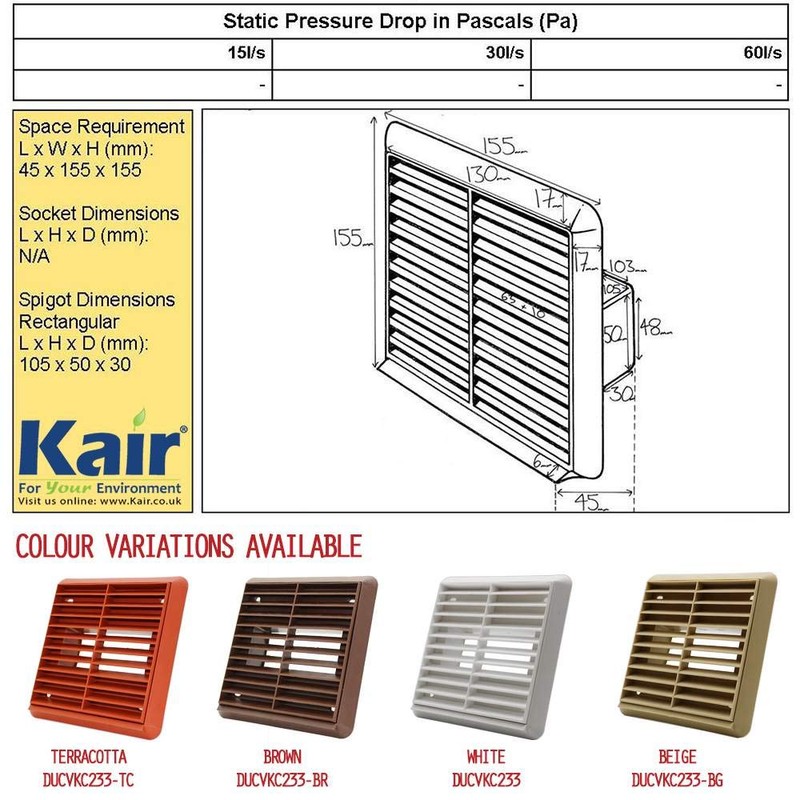 Kair Terracotta Louvred Wall Vent Grille 155mm External Dimension with