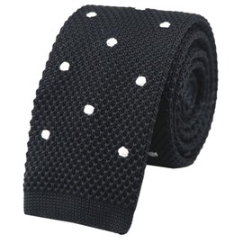 Vizakiss Mens Boy Black Knitted Neck Tie with White Polka Dots Accessory Formal Necktie