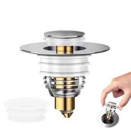 Bathroom Sink Stoppers, Pop Up Bathroom Sink Drain Strainer Anti-Clog Bathroom Drain Stopper for 1.3"-1.6” Diameter Holes, Removable Filter Basket Hair Catcher