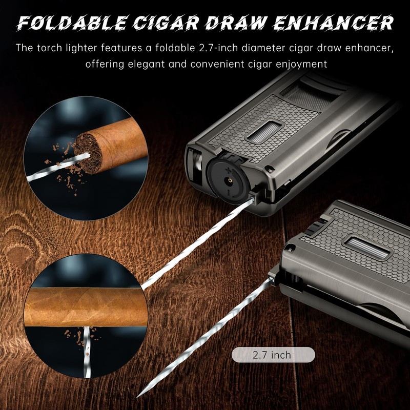 SCARRA Cigar Lighter Built-in Cigar Holder, Cigar Draw Enhancer, One-Touch