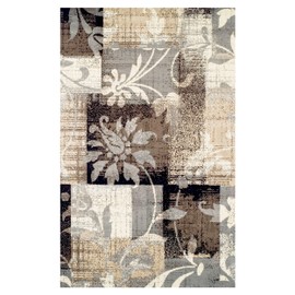 Superior Indoor Area Rug, Jute Backed, Perfect for Office, Living/Dining Room, Bedroom, Kitchen, Hallway, Entryway, Floor, Modern Floral Patchwork Decor, Pastiche Collection, 7' x 9', Beige