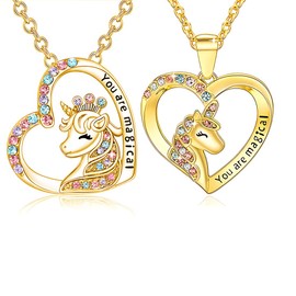 MenYiYDS - 2 pieces unicorn necklace, unicorn gifts for girls and women, unicorn pendant, birthday gifts for girls, wives, sisters - unicorn jewellery necklace (gold)
