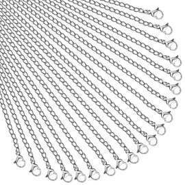 TOAOB 20 Pieces Stainless Steel Chain 50 cm Jewellery Necklace Link Chain Silver Chains DIY Set with Lobster Clasps for Jewellery Making Crafts Pendant