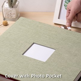 HoneyTolly Large Photo Album Self Adhesive, DIY Scrapbook Album for 600 Photos, 13"x12.6" 120 Pages Linen Cover Memory Book(Grass Green)