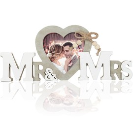 Mbsomnus Mr & Mrs Wedding Decoration, Wedding Gifts for Newlyweds, Wedding Decoration, Table Photo Frame, Decorative Wedding Vintage Wooden Letters for Reception, Anniversary, Living Room