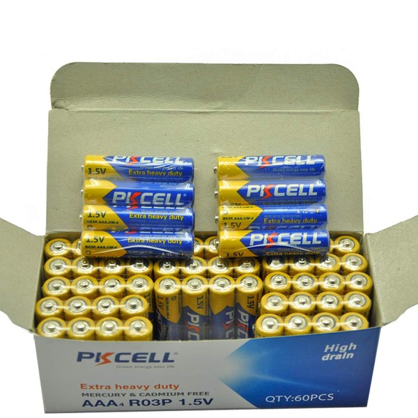 PKCELL AAA 3A UM4 AM4 R03P MN2400 E92 Zinc Chloride Batteries (60pc)