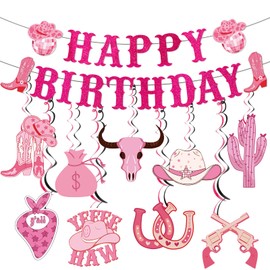 Cowgirl Happy Birthday Banner Cowgirl Birthday Party Decorations with Birthday Banner Cowgirl Rodeo Hanging Swirls for Cowgirl Party Decorations