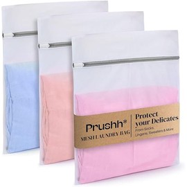 3Pc Spacious Durable Mesh Laundry Bags (16x20 Inches) Protects Delicates, Fine Mesh for Uniform Wash & Dry, Auto-Lock Zipper, Washer-Friendly, For Home, Dorm or Storage, Fits Socks to Sweaters