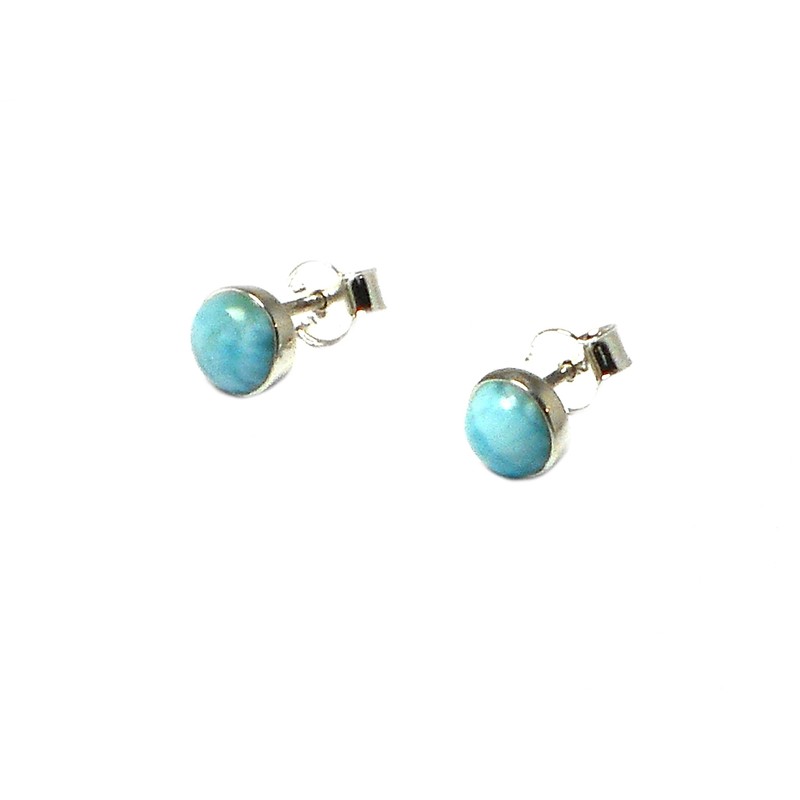 Round Blue LARIMAR Sterling Silver Gemstone Ear Stud Earrings 925-5