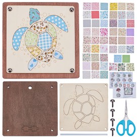 INFUNLY DIY Sea Turtles Fabric Wood Art Kit 6.7"×6.7" Turtles Walnut Art Kit with Quilting Fabric Wooden Craft Kit with Instructions Animal Pattern Poke-in Art Kits for DIY Crafts Birthday Gifts
