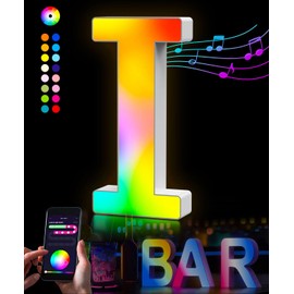 led letter Indoor String Lights - Letters Smart APP with 128+ Scenes DIY Mode Music Sync leter lights for Night Light Wedding Birthday Party Christmas Home Bar Letter Lights(I)