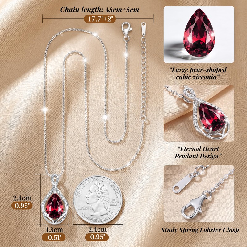 CDE Infinity Teardrop Birthstone Necklace Adjustable Jewelry for Women Gift