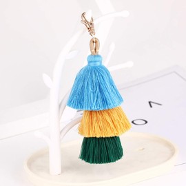 ZOONAI Women Colorful Tassels Charm Keychain Car Keyring Holder Bag Wallet Purse (Blue)