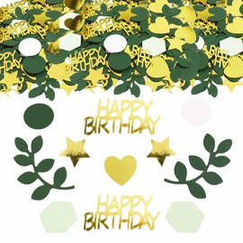 ParPix Pack of 100 Confetti Birthday Decoration, Large 6 cm Happy Birthday Confetti Table Decoration Birthday, Scatter Decoration, Birthday Table Decoration, Green Gold, Glitter Confetti Decoration