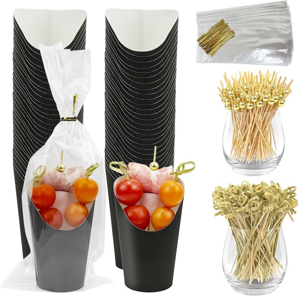 CAMKYDE 50 Sets Disposable Charcuterie Cups with Sticks and Bags,