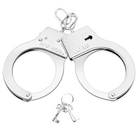 Pinsheng Toy handcuffs with keys, children's handcuffs, game handcuffs for children, police role play handcuffs, costume role play handcuffs, party accessories (silver)