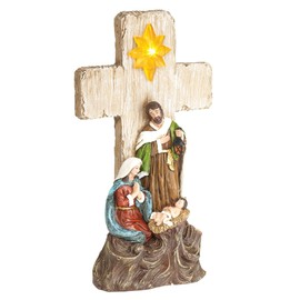 Dicksons Natural Brown Look Holy Family Cross 12.25 x 6.5 Resin Decorative Tabletop Cross Figurine