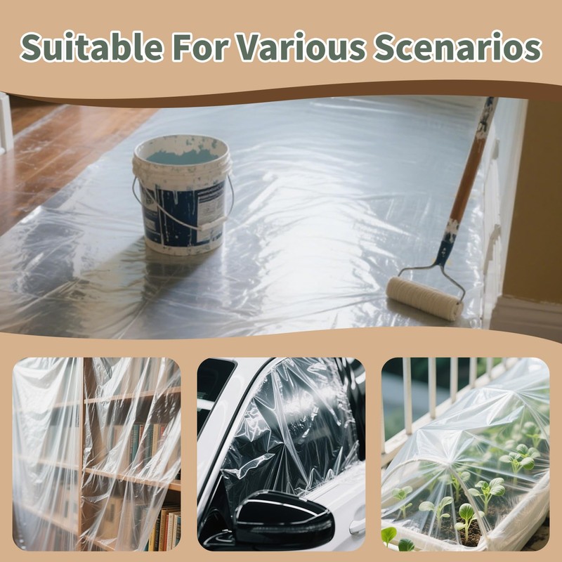 Plastic Drop Cloth, 9 x 12 ft, 6 Pack, Dust-Proof