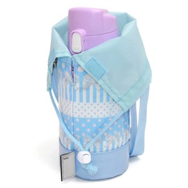 COLORFUL CANDY STYLE N7309300 Water Bottle Carrier Bag with Shoulder Strap, For Girls, Kids, Bottle Cover, Case, Holder, Small Size, Charming Polka Dots and Lace Ribbons (Light Blue)