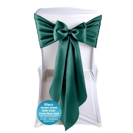 Satin Bow Sash Chair Cover Decoration - Elegant Sashes for Weddings, Banquets, Receptions, Special Events, Restaurants, and Parties - 28 Available Color Choices, Set of 50, Hunter Green