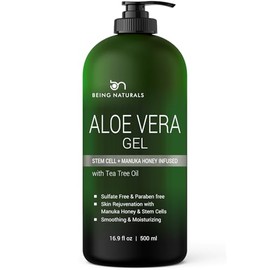 Gel de Aloe Vera - de Aloe 100% Puro Orgánico Infundido con Miel de Manuka, Células Madre, Aceite de Árbol de Té - Hidratante Natural Crudo para Rostr