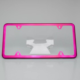 MotorVehicleParts Powder Coated Hot Pink Slim 4 Holes Stainless Steel License Plate Frame Holder