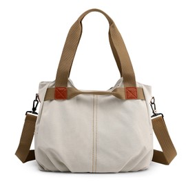 DIRRONA Casual Canvas Women Handbag Ladies Canvas Shoulder Bag Large Crossbody Bag Multifunctional for Work Travel Daily Womens Canvas Handbags Beige White