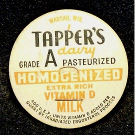 TAPPER'S DAIRY - WAUSAU, WIS. - GRADE A PASTEURIZED MILK - MILK BOTTLE CAP- 42mm