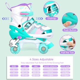 Luyata Roller Skates for Girls Boys Adjustable, 4 Size Ages 6-12 & 3-5, Kids Roller Skates with Light Up 8 Shining Wheels, 3 Color Shining for Toddlers Boys Girls Beginners