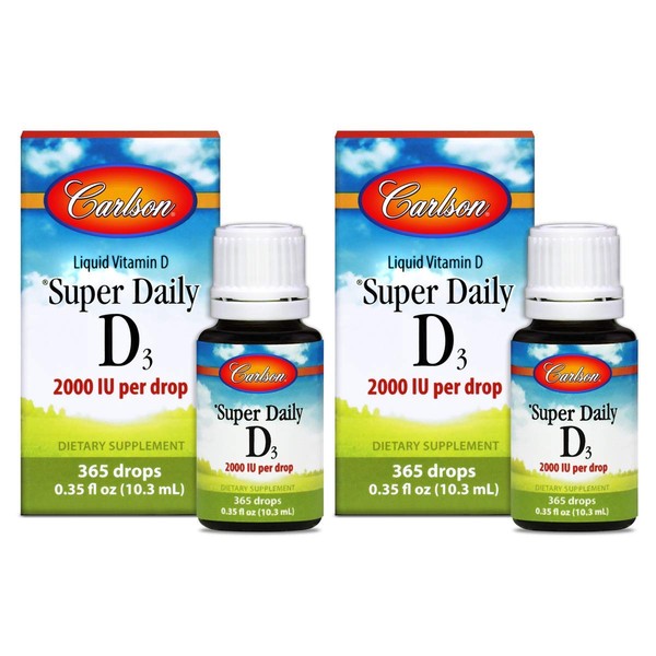Carlson - Super Daily D3, 2000 IU (50 mcg) per Drop, Heart & Immune Health, Liquid Vitamin D3, Unflavored, 365 Drops (2 Pack)