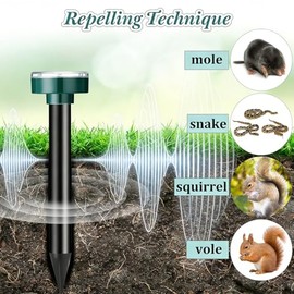 Mole Repellent 10 Pack Solar Sonic Gopher Repellent Vole Sanke Chaser Mole Deterrent Sonic Spikes Repellent Ultrasonic Pest Control Outdoor Keep Moles Out of Yard Lawn
