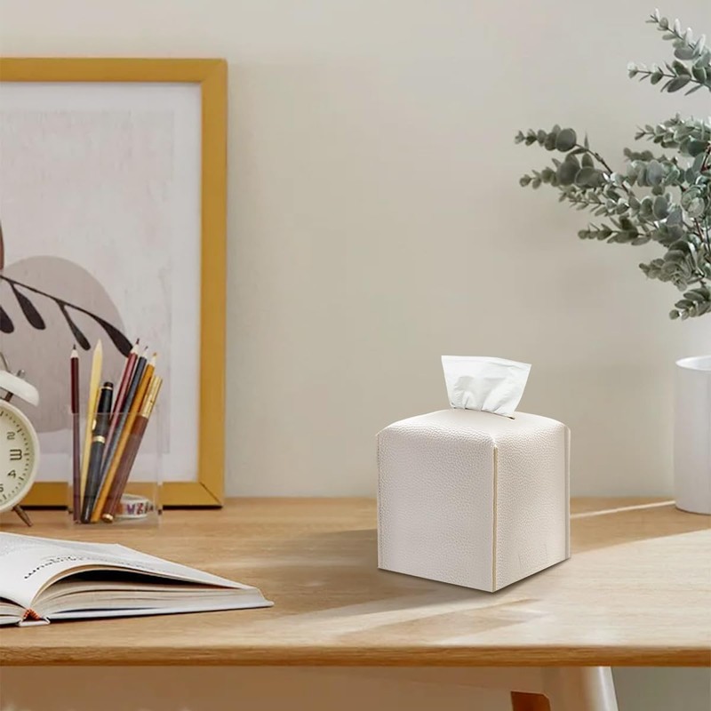 Tissue Box Cover Holder 2 Piece,Square Premium PU Leather Decorative
