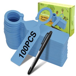 Plant Labels Yuanling 100Pcs Plastic Waterproof Plant Tree Tags Nursery Garden Markers for Indoor Outdoor Gardening Plants Vegetables Flowers Potted (Blue Color with 1 Marker Pen)