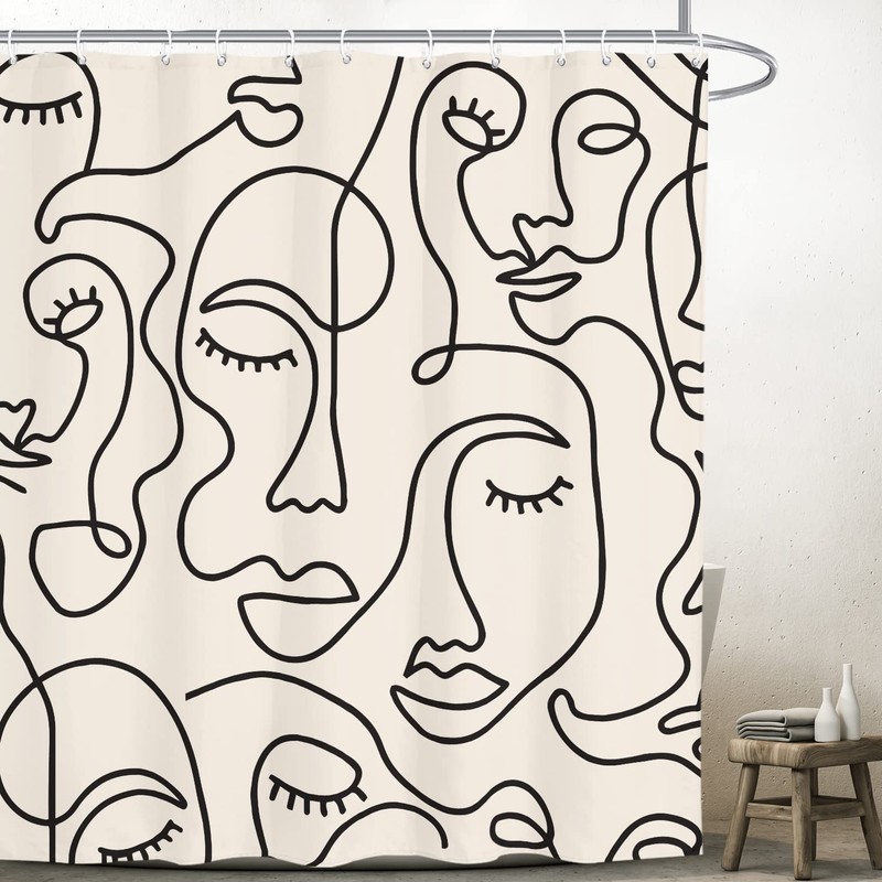 Yookeb Abstract Face Minimalist Modern Bathroom Shower Curtain Line Art
