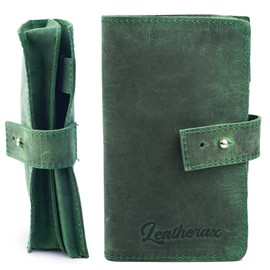 Leatherax Premium Leather Electronic Organizer Case - Handcrafted, Spacious, and Water-Resistant Travel Accessory for Electronics, Accessories, and Cables - Perfect for Business Trips, Travel (Green)