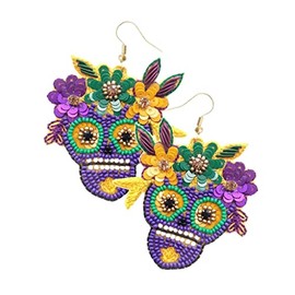 Mardi Gras Skull Dangle Earrings