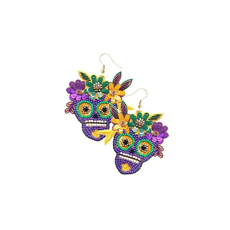 Mardi Gras Skull Dangle Earrings