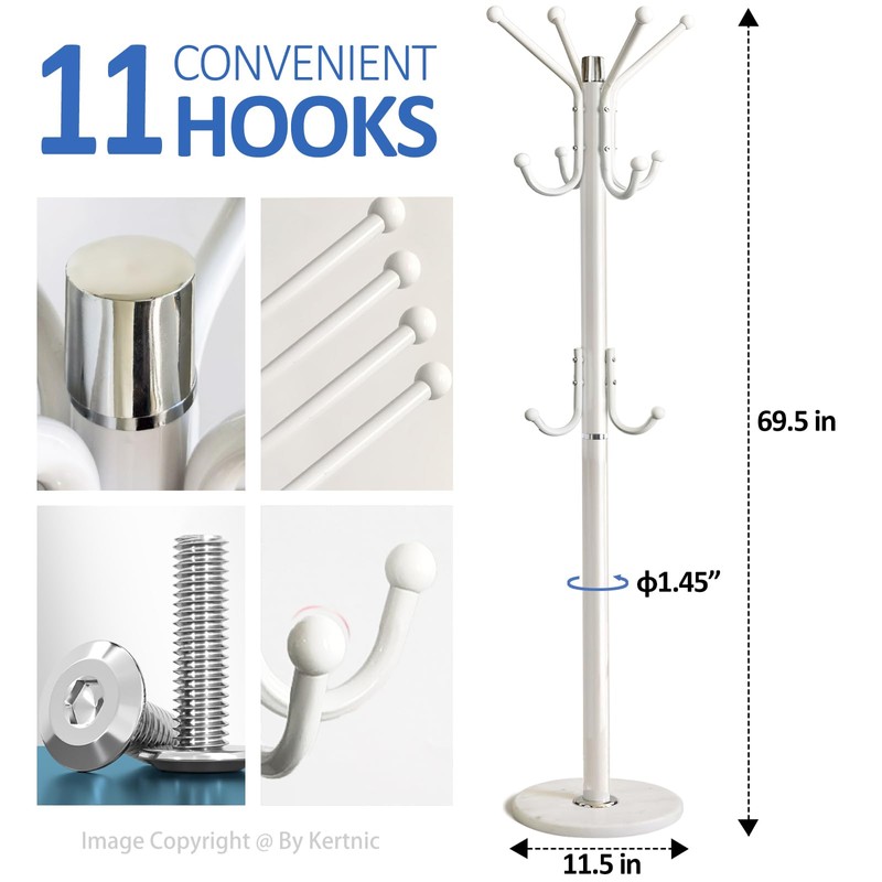 Kertnic Modern Coat Rack Freestanding with Natural Marble Base &