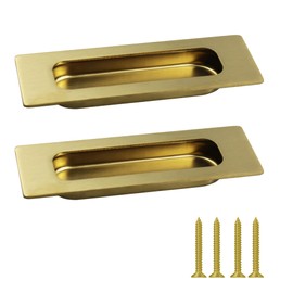 Septe 2 Pack 120mm Flush Sliding Closet Door Pulls, Pocket Door Handles,recessed Door Pull(Brushed Gold)