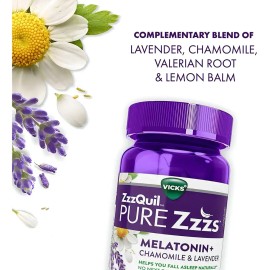 Vicks Pure Zzzz Sleep Melatonina Chamomilla Lavanda 24 Gomas                                                                                          