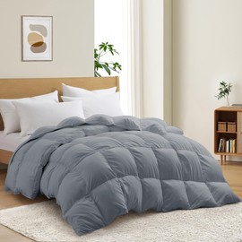 TRP All Seasons Extra Warm Winter Dark Grey Heavyweight Goose Down Comforter Twin Size with Duvet Insert Boxed Stitched Design | Western Bedding Plush Soft Cozy Silky Smooth Luxury & Aesthetic