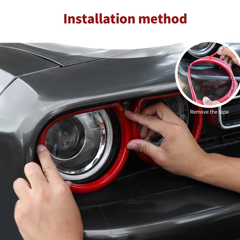 PDKLIN for Challenger Headlight Bezel Cover Trim Ring Red for