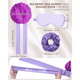 Mulberry Silk Bonnet for Sleeping Women Curly Hair Bonnet With Tie Band Double Layer Reversible Sleep Bonnet Silk Hair Wrap Sleep Cap (Purple)