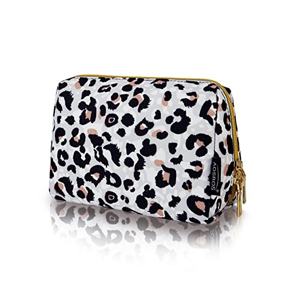 Aosbos Small Makeup Pouch Travel Size Makeup Bag Cosmetic Travel Bag Makeup Bags for Women Girls Cosmetic Pouch Cosmetic Bags Makeup Case Make Up Bag for Purse Leopard Print
