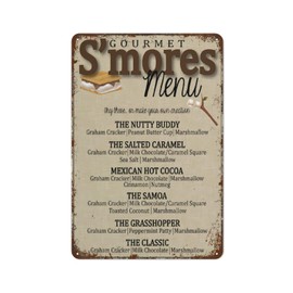 S'mores Bar Menu Camping Party Funny Wall Decor Vintage Metal Tin Sign Plaque For Man Cave Bar Pub Club Home Room Gift Poster 8x12 inches