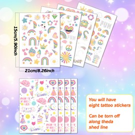 MOTIBACK 8 Bogen Bunte temporäre Tattoos, vielfältig designte Stickers mit Regenbogen, Happy Face und Party Vibes, wasserdicht und langlebig, perfekte Party Dekoration Geschenke für Mädchen